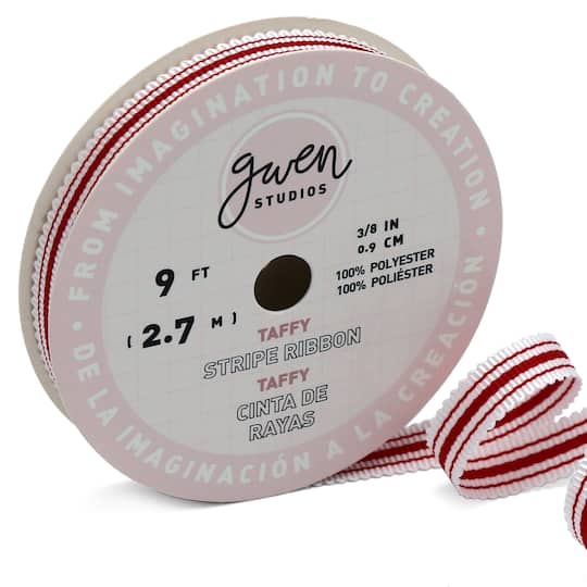 Gwen Studios 3/8" x 3yd. White & Red Stripe Grosgrain Ribbon